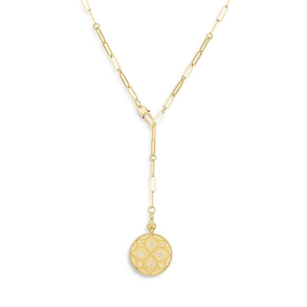 Thailand 925 silver exporter custom made charming 18K Yellow Gold Vermeil Venetian Princess CZ Medallion Lariat Necklace