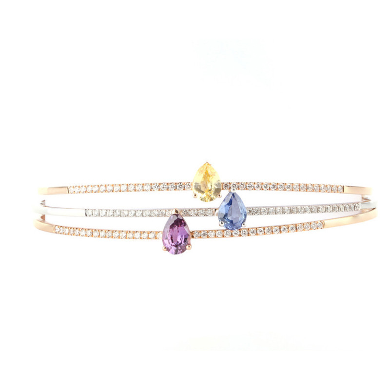 Brazalete de circonita cúbica de tres colores personalizado OEM ODM de oro rosa vermeil sobre fabricante de joyas de plata esterlina