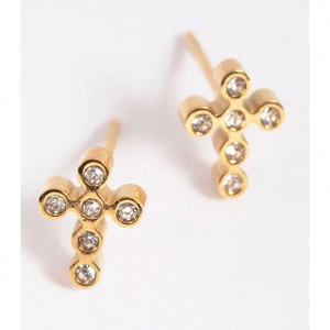 Top Custom  Gold Plated Surcial Steel Cross Stud Earrings Jewellery Stores in Singapore