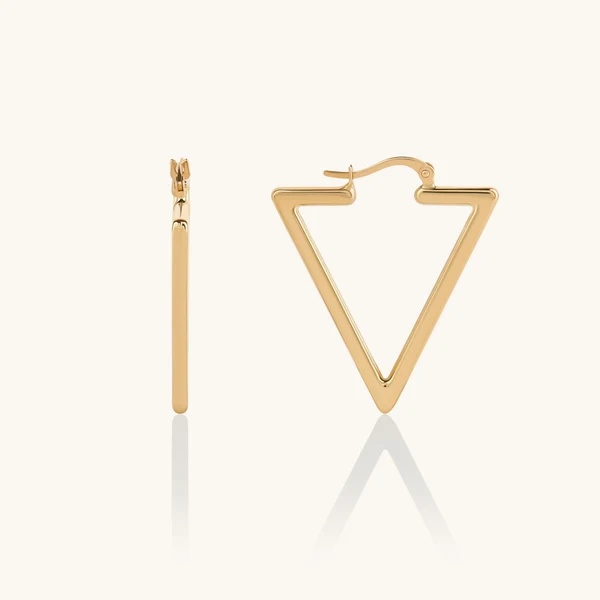 Custom Made Sterling Silver Jewelry Triangle Hoop Earrings in Gold