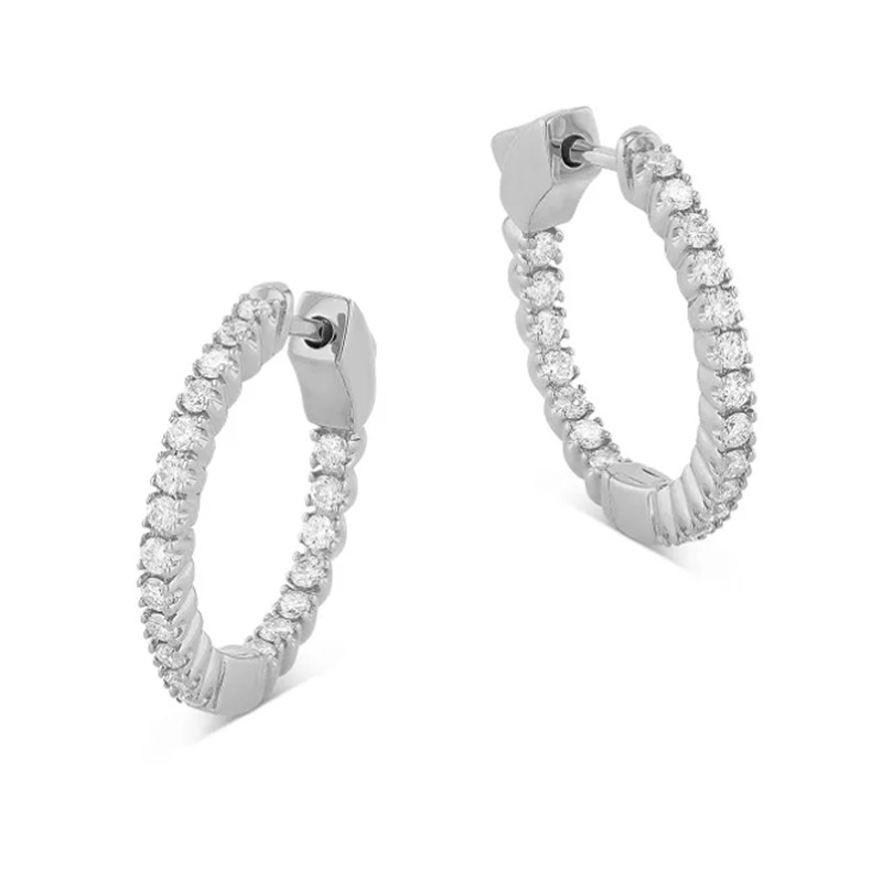 Turkey wholesale customer design made CZ  Inside Out Huggie Hoop Earrings in 14K White Gold Vermeil