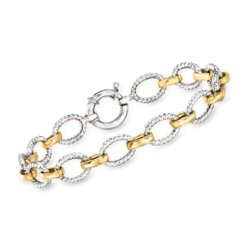 United Arab Emirates Client Custom Two-Tone Sterling Silver Oval-Link Bracelet (Vermeil Gold Finish)