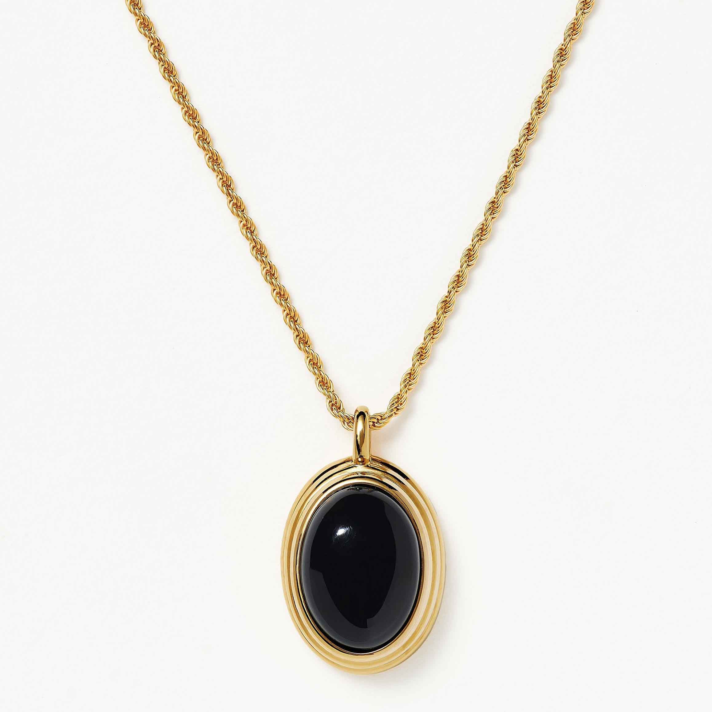 Collier pendentif en pierre précieuse ovale OEM ODM, design client américain, onyx noir vermeil plaqué or 18 carats