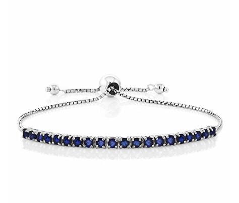 Custom wholesale 2.50 Cttw Blue Sapphire 925 Sterling Silver Fully Adjustable Bracelet