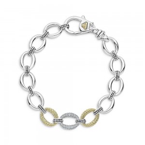 Grossiste de bijoux Vermeil Bracelet chaîne en argent sterling et or jaune 18 carats plaqué Lux cz