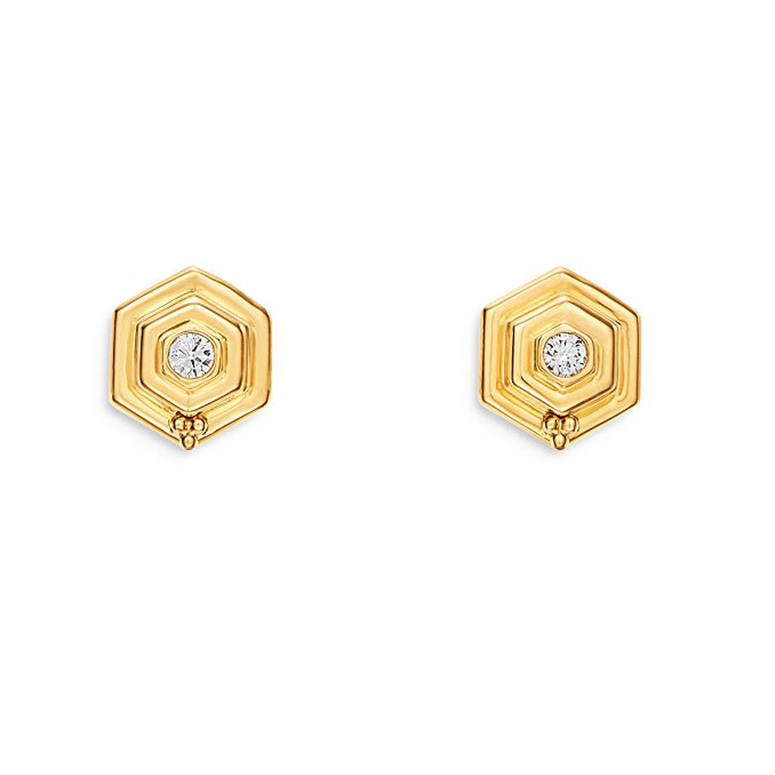 El diseño del proveedor de joyería de plata al por mayor de Vietnam hizo pendientes de colmena CZ Vermeil de oro amarillo de 18 quilates