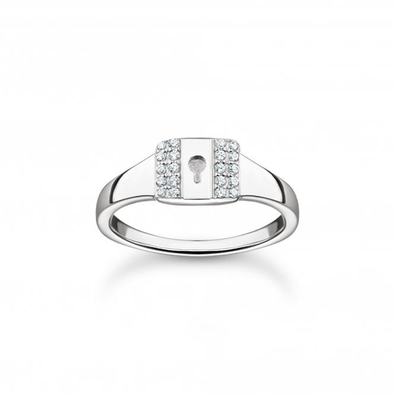 White Zirconia Hänglås Ring anpassad gravyr Sterling silver namn vitguld fyllda smycken