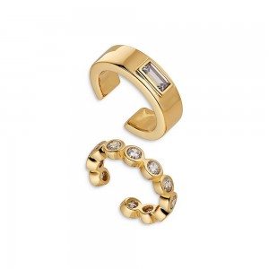 الجملة المصنعة للمجوهرات المخصصة خلق تصميم مكعب زركونيا الأذن الأصفاد في الذهب الأصفر فيرميل الفضة الاسترليني