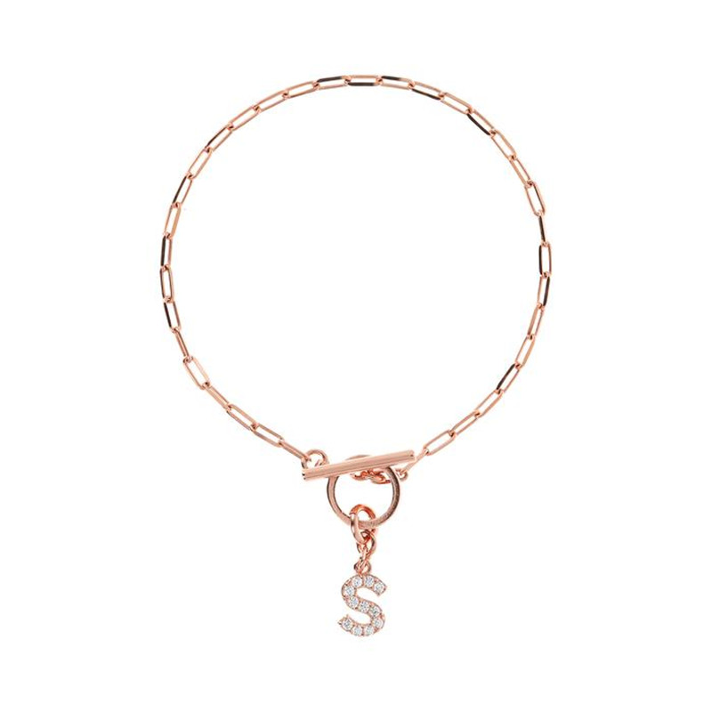 Produsen Perhiasan Grosir Perhiasan Fashion Kustom Untuk Kalung Tautan Kertas Mini Dengan Huruf Pavé Dan T-bar
