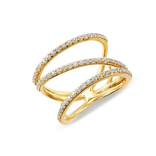 Womens custom jewelry  CZ Diagonal Ring vermeil in 14K yellow jewelry
