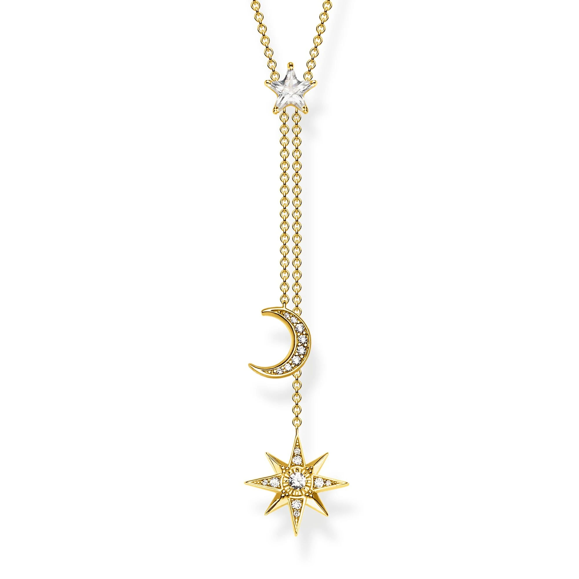 Fornitore di argento 925 della collana di gioielli OEM / ODM con gocce di stelle magiche in oro giallo CZ