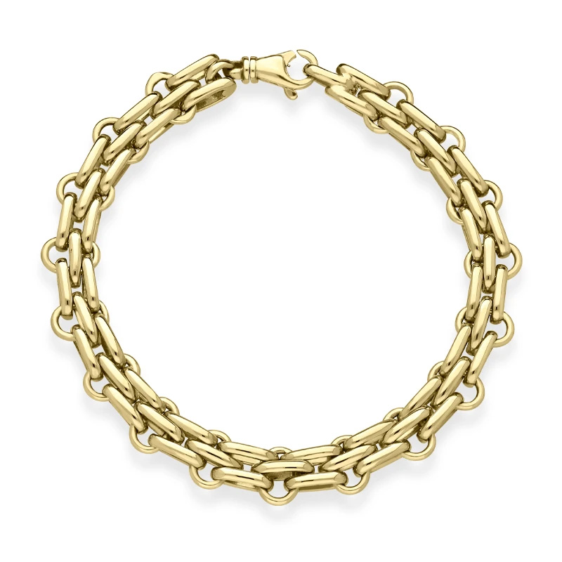 wholesale OEM/ODM Jewelry Yellow Gold Chain Double Link Handmade Bracelet China Custom Design 925 Sterling Silver Supplier Wholesalers