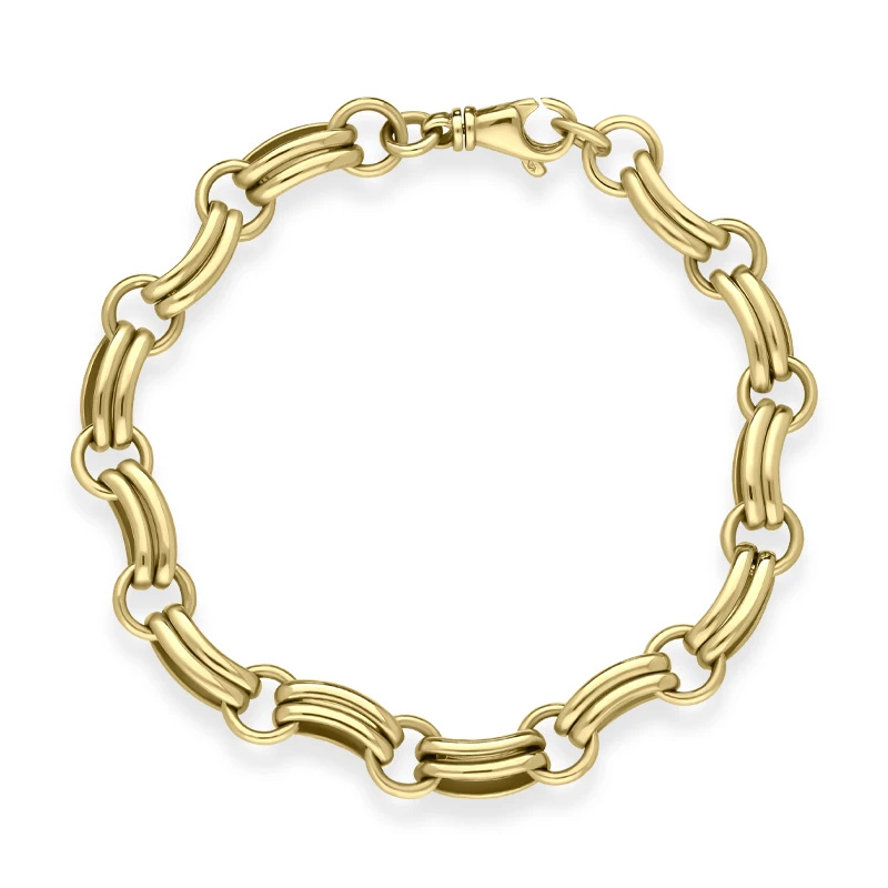 wholesale Yellow Gold Double Linked Handmade Bracelet OEM/ODM Jewelry China Custom Design 925 Sterling Silver Supplier Wholesalers