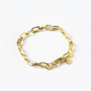 Un fabricant de bijoux en argent propose un bracelet à chaîne ovale moyen en or jaune, vente en gros personnalisé