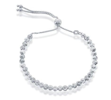 Brugerdefineret engros 925 Sterling Sølv Diamond-Cut MoonBeads Italiensk Justerbar Bolo Armbånd