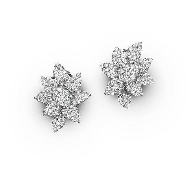 perhiasan cina grosir OEM OMD CZ Cluster Flower Stud Earrings dalam Pelapisan Emas Putih 14K