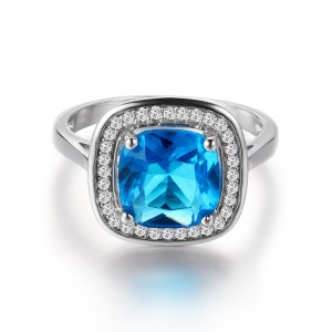 Kundenspezifisches quadratisches Saphirring-Großhandelsdesign | 9,25 Silberschmuck-Juweliere |Kundenspezifischer Großhandel für Damenschmuck