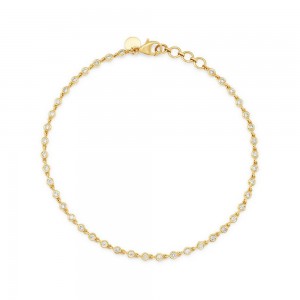 fabricant de bijoux en or 18 carats personnalisé, bracelet à maillons serti de lunette CZ en or jaune 14 carats Vermeil