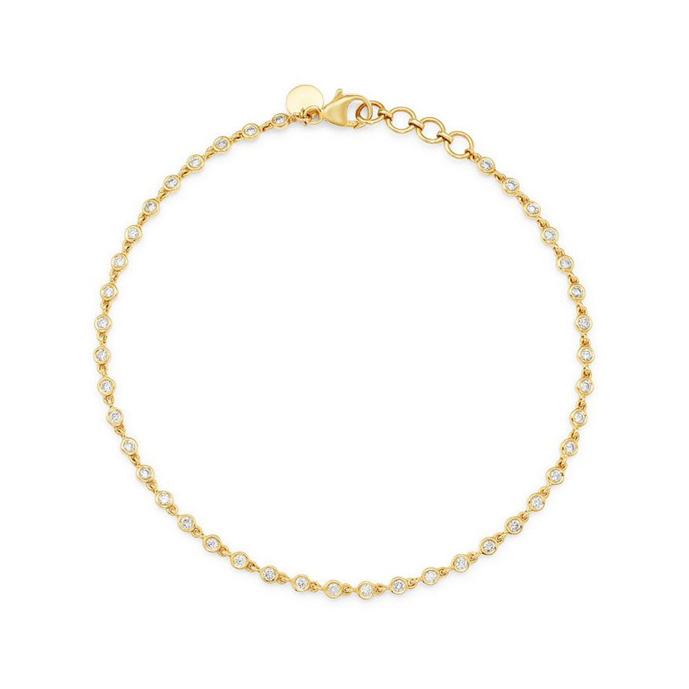 brugerdefinerede 18 karat guld smykker producent, design CZ Bezel Set Link armbånd i 14K gul guld Vermeil