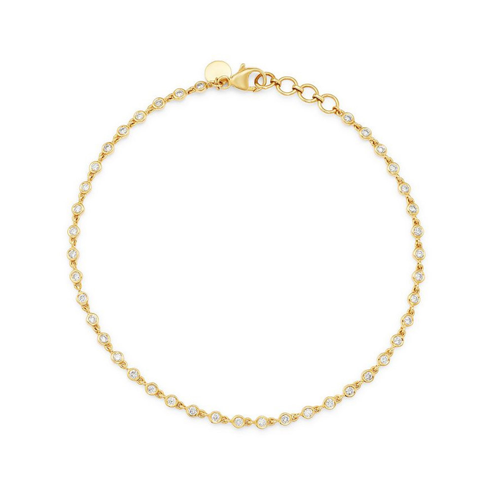 fabricante personalizado de joyas de oro de 18k, pulsera de eslabones con engaste de bisel CZ de diseño en oro vermeil amarillo de 14k