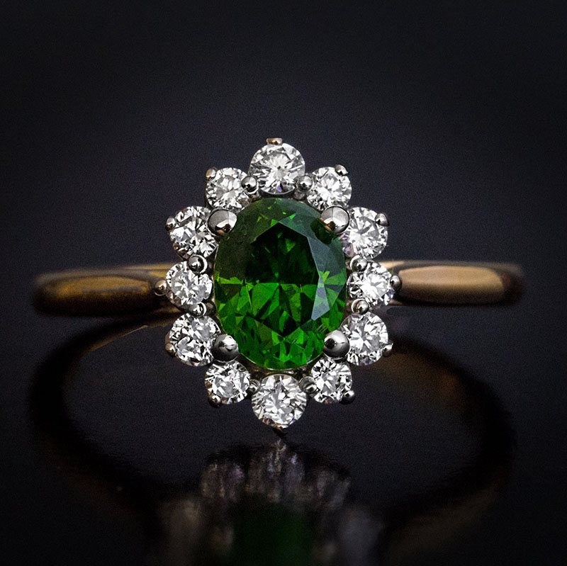 özel Rus kadın gümüş takı demantoid yüzük