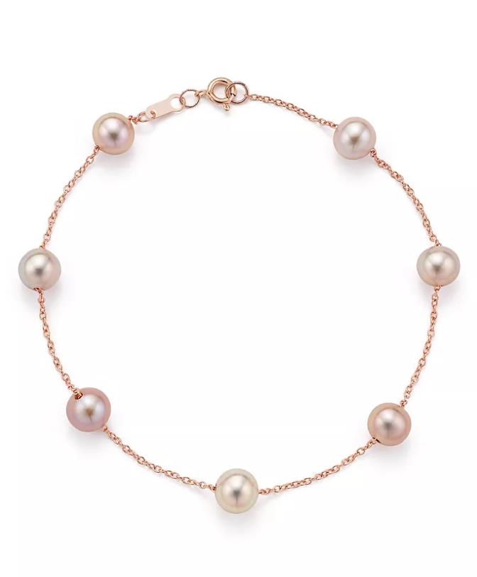 produttori di braccialetti personalizzati Bracciale con tazza di latta di perle d'acqua dolce rosa coltivate in vermeil di oro rosa 14 carati