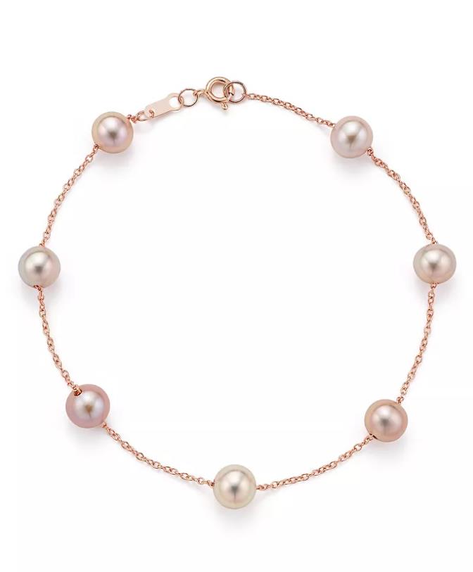 specialfremstillede armbåndsproducenter Kultiverede Pink Freshwater Pearl Tin Cup-armbånd i 14K roseguld vermeil