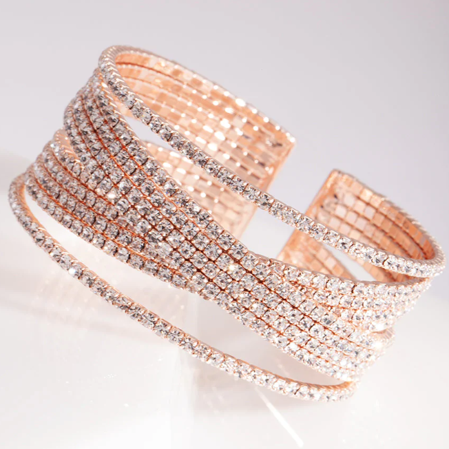 zakázkový design výrobců šperků OEM ODM Rose Gold Plated CZ Wide Layered Cuff