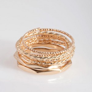Joias de prata com design personalizado Pacote de 8 pilhas de anéis com corte de diamante dourado