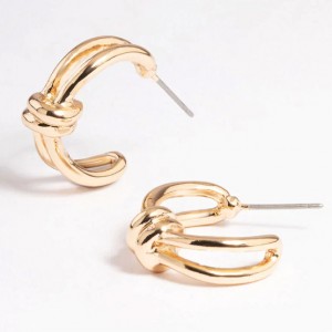 custom design silver jewelry Gold Knot Double Hoop Earrings