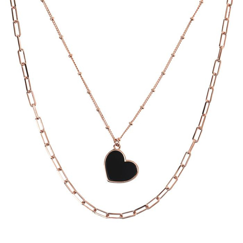 joias de prata com design personalizado para pingente de coração atacadista de colar de dois fios