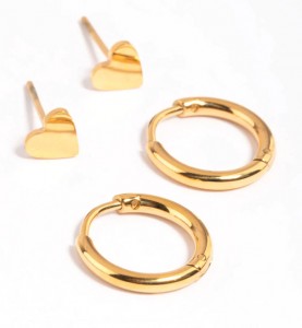 custom designing silver jewelry Gold Plated Surgical Steel Heart Stud Earring Set