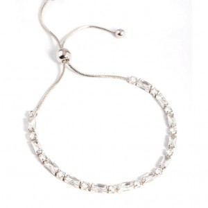 custom designing silver jewelry Rhodium Cubic Zirconia Mixed Rectangle Toggle Bracelet