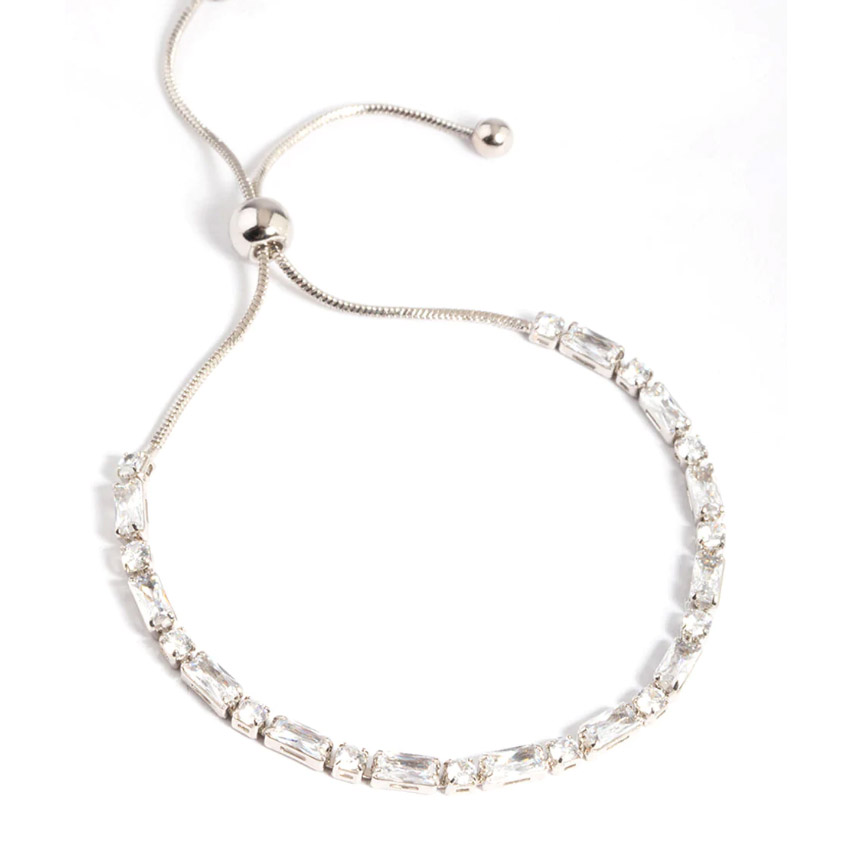 custom designing silver jewelry Rhodium Cubic Zirconia Mixed Rectangle Toggle Bracelet