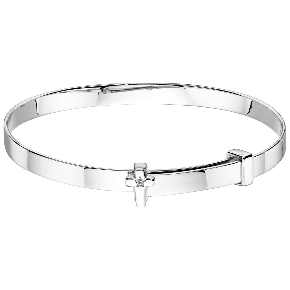 perhiasan berukir khusus Honor CZ Cross Christening Bangle