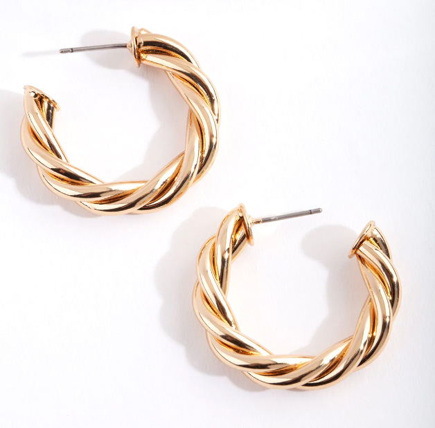 custom girls jewelry Real Gold Plated Twist Open Hoop Earrings