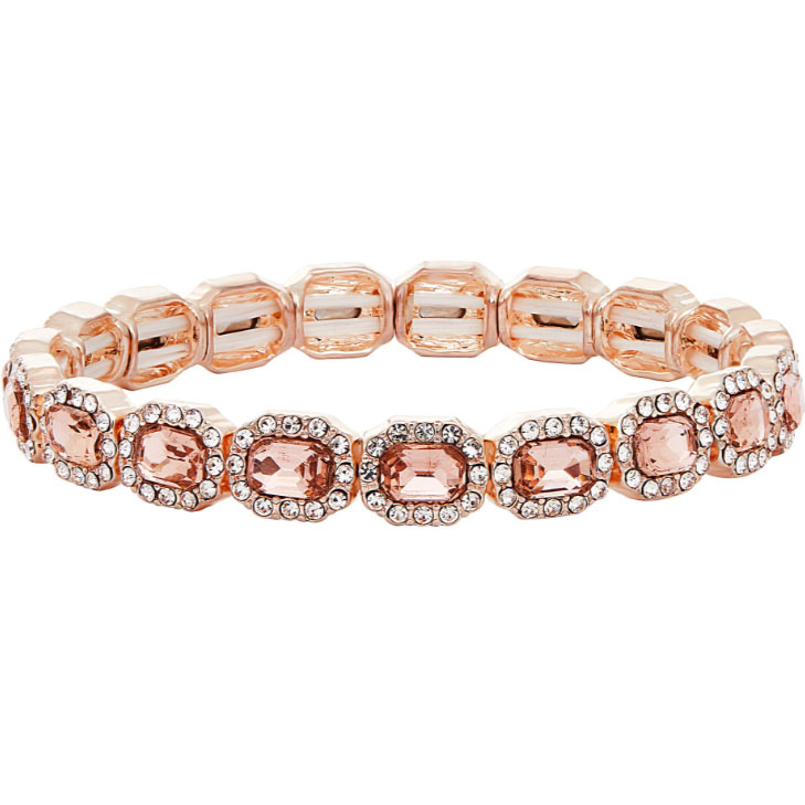 custom gold plated jewelry wholesale Rose Gold Plated Pink Crystal Rectangle Stretch Bracelet