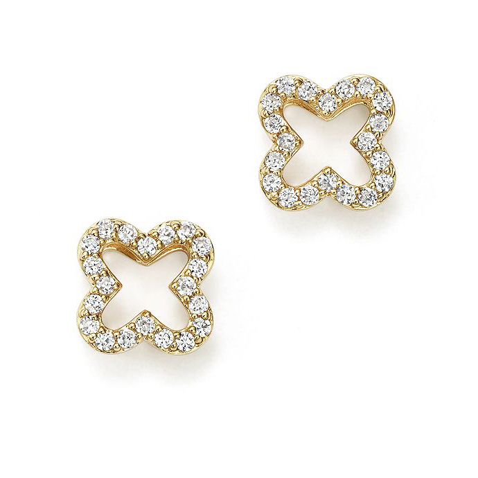 custom jewelry maker CZ Clover Stud Earrings in Vermeil 14K Yellow Gold, White Gold, or Rose Gold