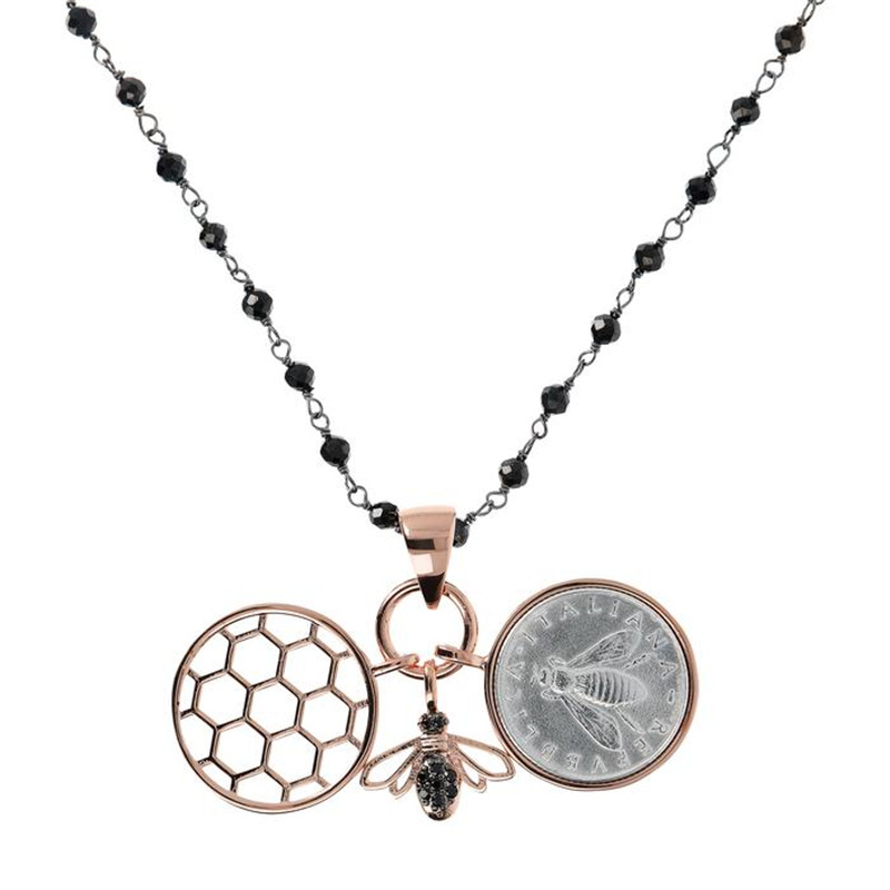 custom jewelry manufacturer OEM ODM Three Pendants Necklace with Bee Coin and Hive wholesaler