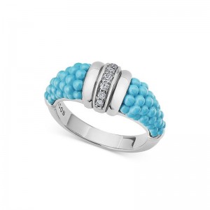 fabricantes e fornecedores de joias personalizadas, oem Sterling Silver Blue Caviar e CZ Tapered Ring atacadista
