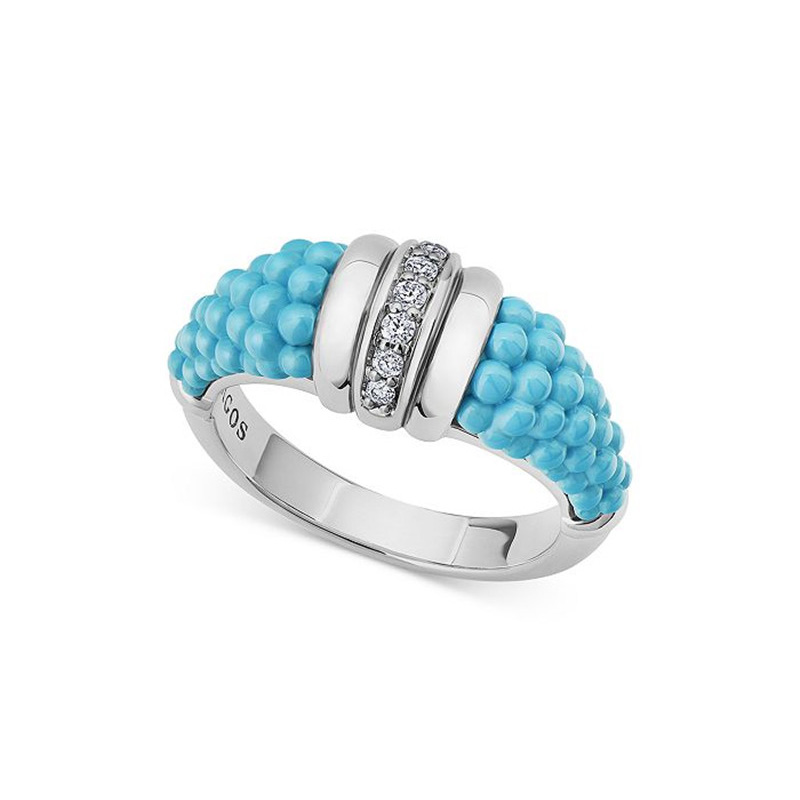 produsen & pemasok perhiasan khusus, oem Sterling Silver Blue Caviar & grosir CZ Tapered Ring