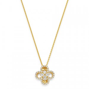 custom jewelry supplier OEM ODM Cubic zirconia Clover Pendant Necklace in 14K Yellow Gold plating