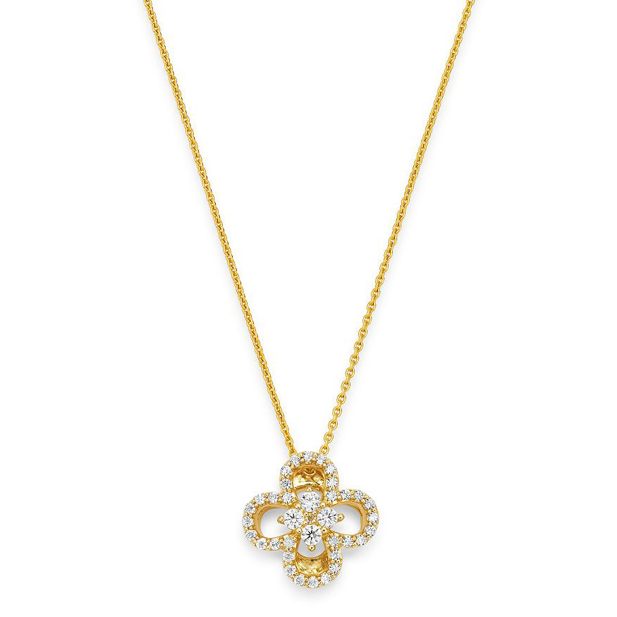 custom jewelry supplier OEM ODM Cubic zirconia Clover Pendant Necklace in 14K Yellow Gold plating