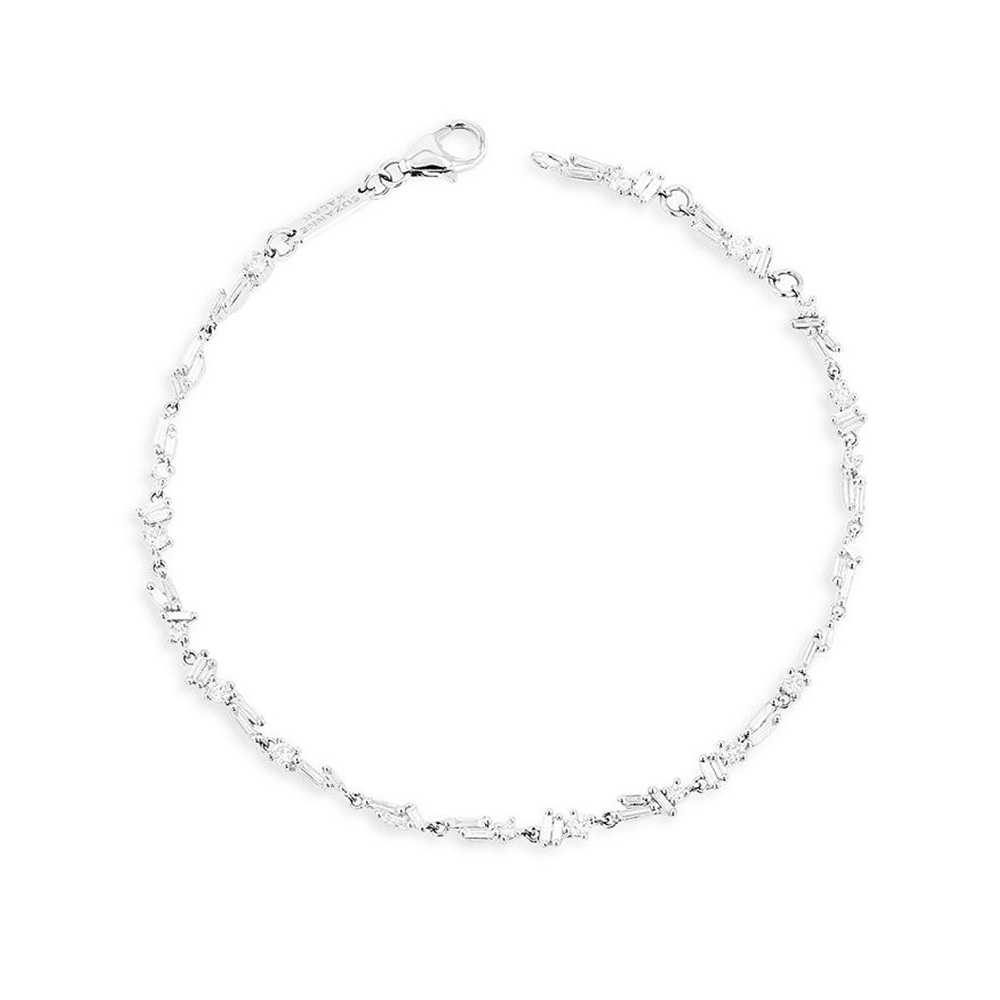 Proveedor de joyería personalizada, pulsera de eslabones Baguette CZ de fuegos artificiales chapados en oro blanco de 18 quilates, venta al por mayor OEM ODM