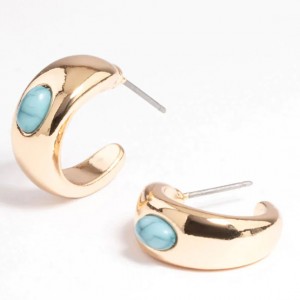 custom jewelry vendors wholesale Turquoise Stone Inlay Huggie Earrings