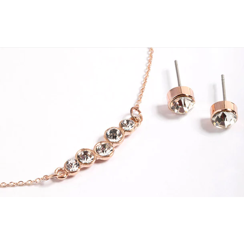 custom jewelry wholesale Rose Gold Plated CZ  Bubble Necklace and Stud Earrings
