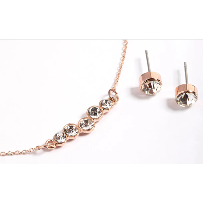 jewelry saincheaptha mórdhíola Rose Gold Plátáilte CZ Muince mboilgeog agus Earrings Graí