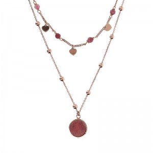 Distribuidores atacadistas de joias personalizadas OEM ODM colar de dois fios com jade e corações de rosa dourada