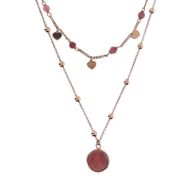 Distributeurs de bijoux personnalisés en gros, collier à deux brins OEM ODM avec cœurs en jade et Rose dorée