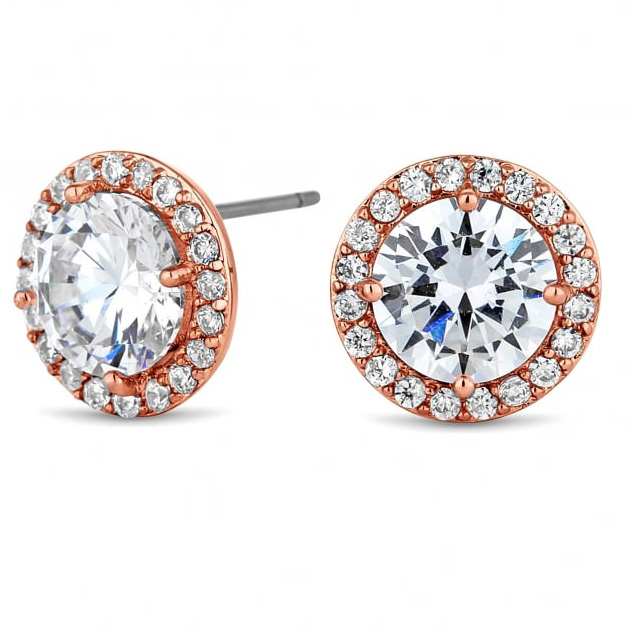 custom jewelry wholesale distributors rose gold plated cubic zirconia pave stud earring